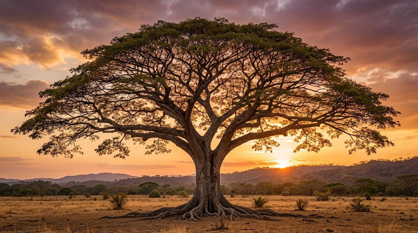 Árbol de Guanacaste - Atardecer de Oro en la Pampa